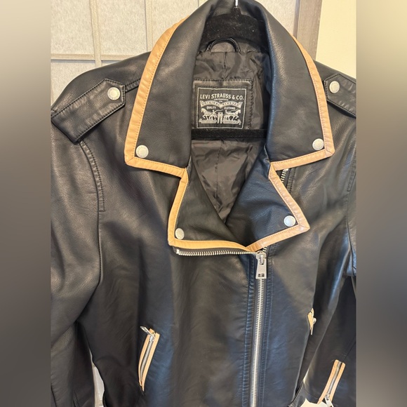 Jackets & Blazers - Levi Strauss Black Leather Jacket with Tan Accents